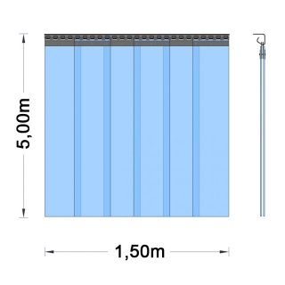 PVC Vorhang - Breite 1,50m 5,00m 3-fache Überlappung